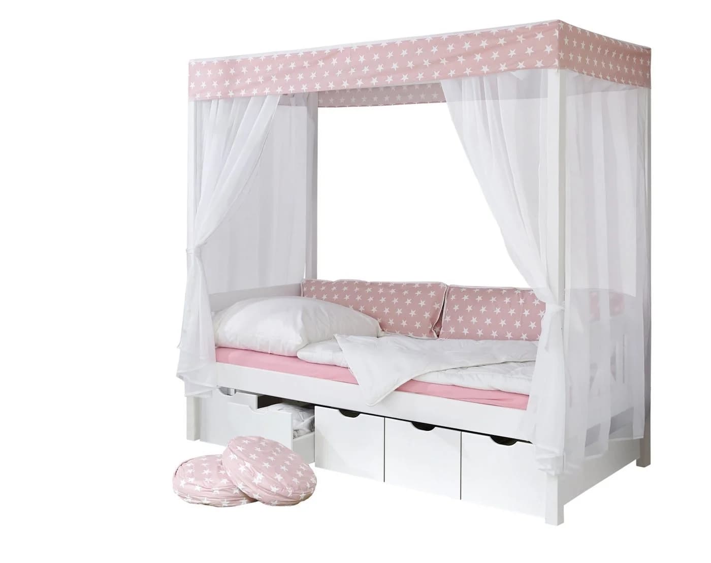 TiCAA Himmelbett Rosa 310 Kiefer Weiß Rosa/Weiß Stern - Bild 2