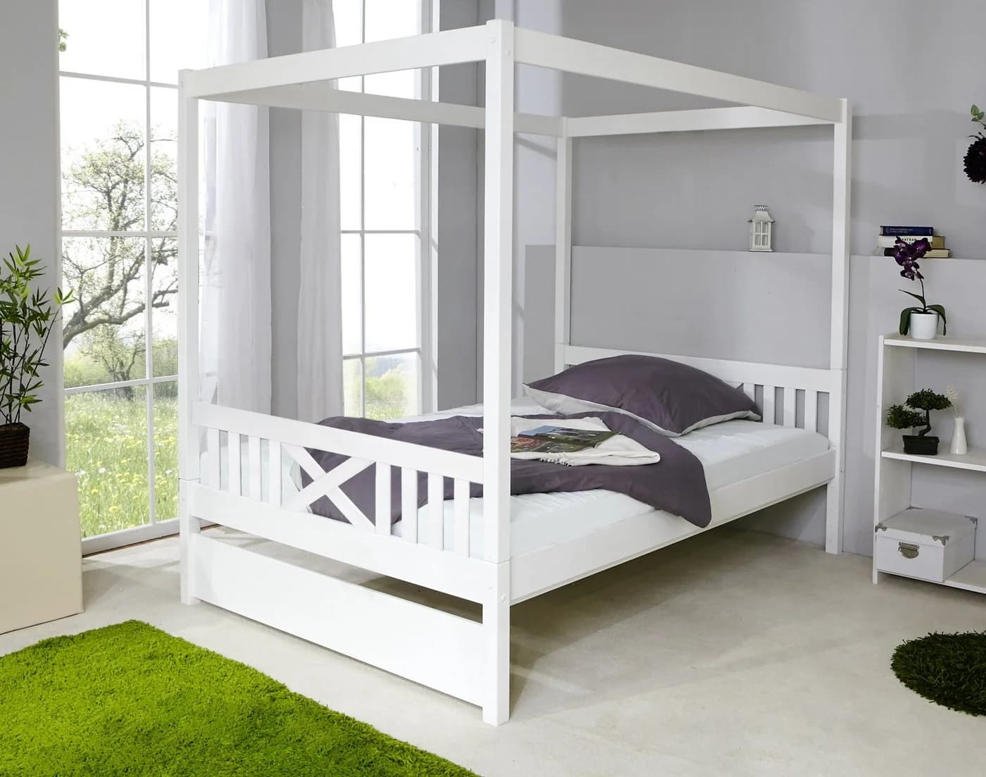 TiCAA Himmelbett Lino Kiefer Weiß