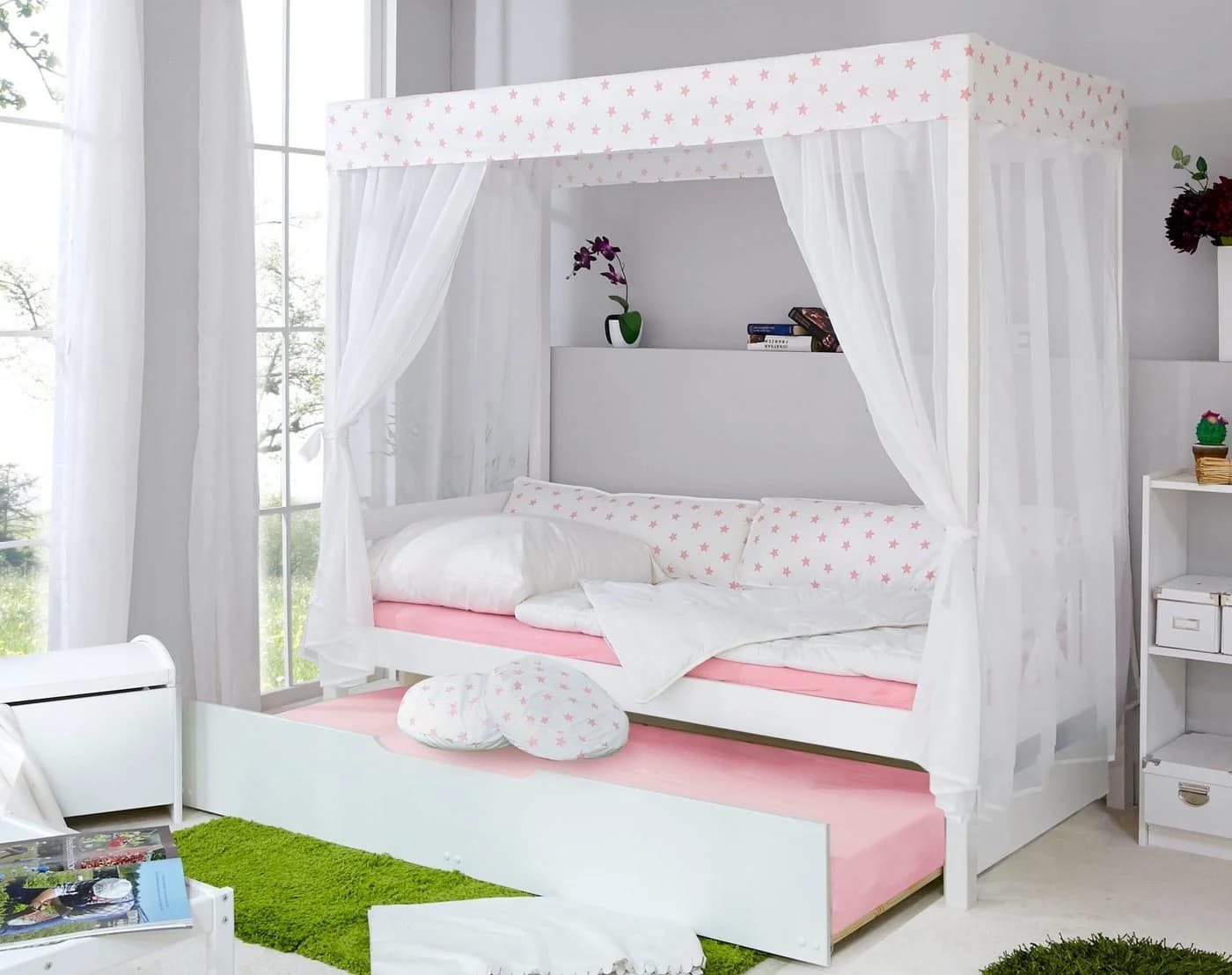 TICAA Himmelbett Lino Weiß Massivholz mit Schubkasten - Bild 3