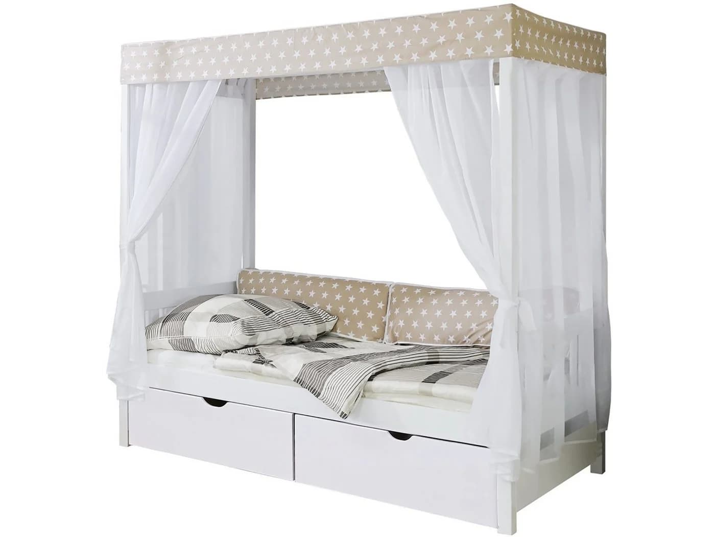 TiCAA Himmelbett Beige Weiß Kiefer massiv - Bild 2