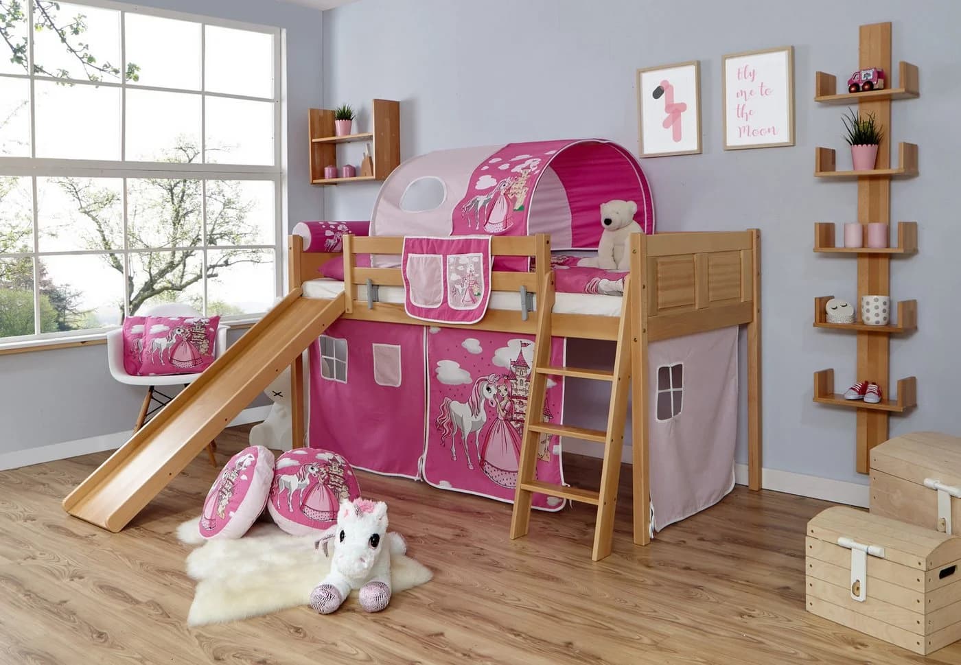 TiCAA Rutschbett "Ekki" Country Buche Natur Hochbett