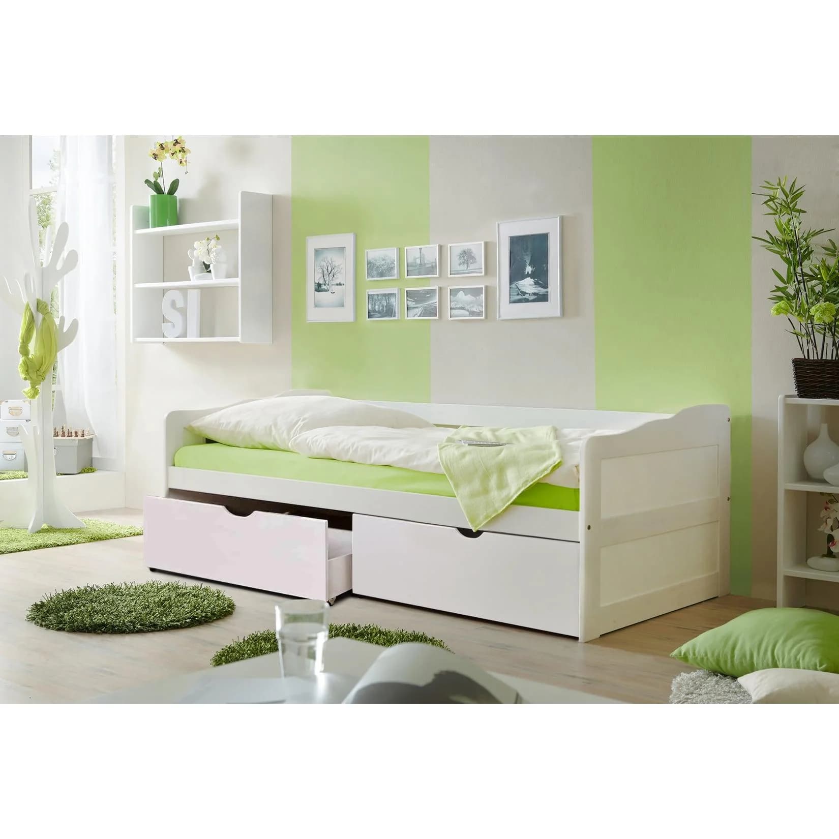 TiCAA Sofabett Melanie Weiß Kiefer inkl. Matratze und Rollrost