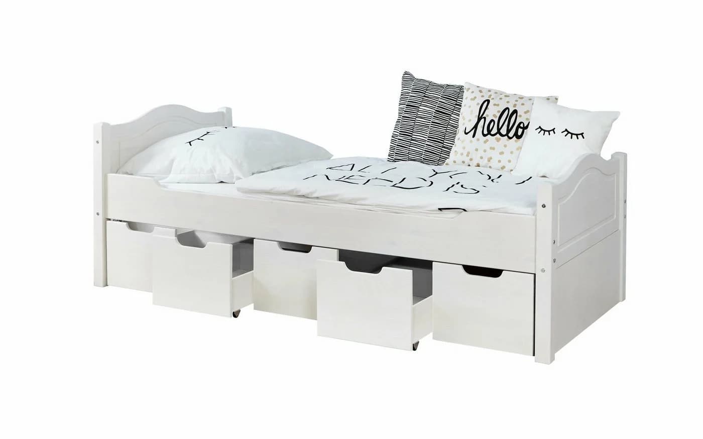 TiCAA Einzelbett Leni Weiß Kiefer Modern