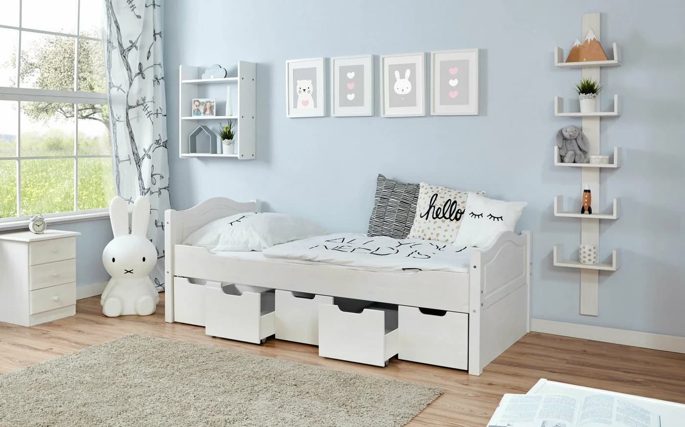 TiCAA Einzelbett Leni Weiß Kiefer Modern - Bild 4