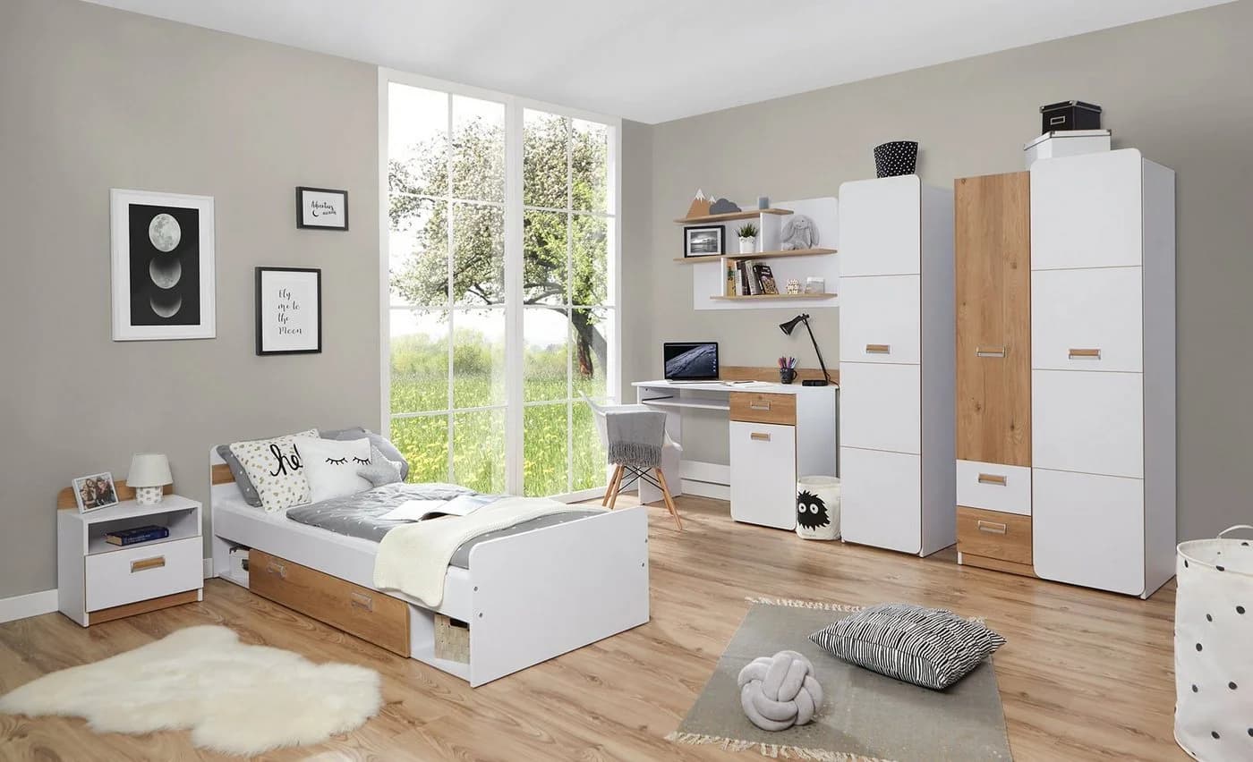 Ticaa Jugendzimmer-Set Lori 6-tlg. Weiß Bett Schrank Schreibtisch - Bild 2