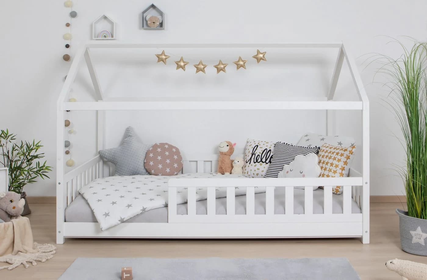 TiCAA Kinderbett Hausbett Kay Weiß Kiefer Massivholz - Bild 2