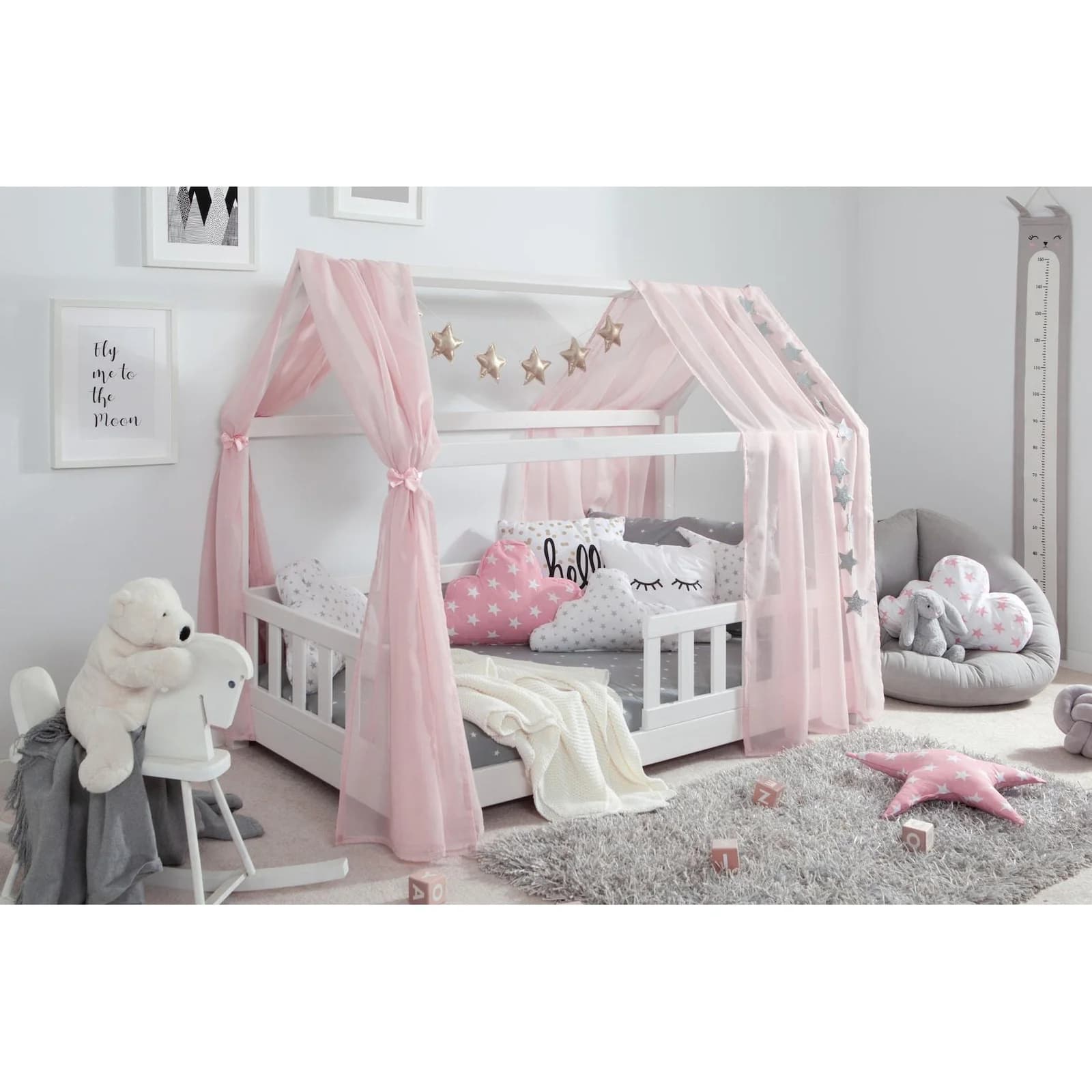TiCAA Tüll-Set für Hausbett "Kay" rosa - 2x Betthimmel
