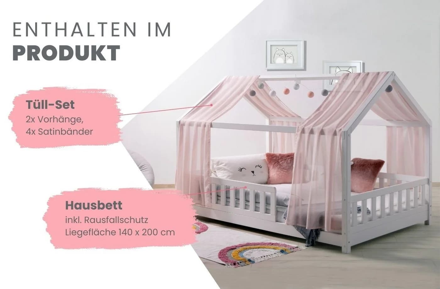 TiCAA Kim Kinderbett Hausbett Massivholz