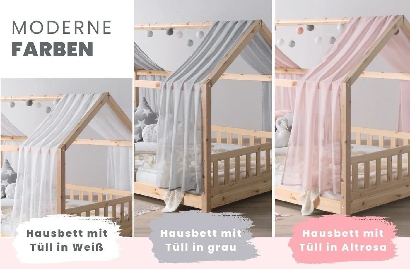 TiCAA Kinderbett Hausbett Kim Skandinavisch Natur Kiefer - Bild 3