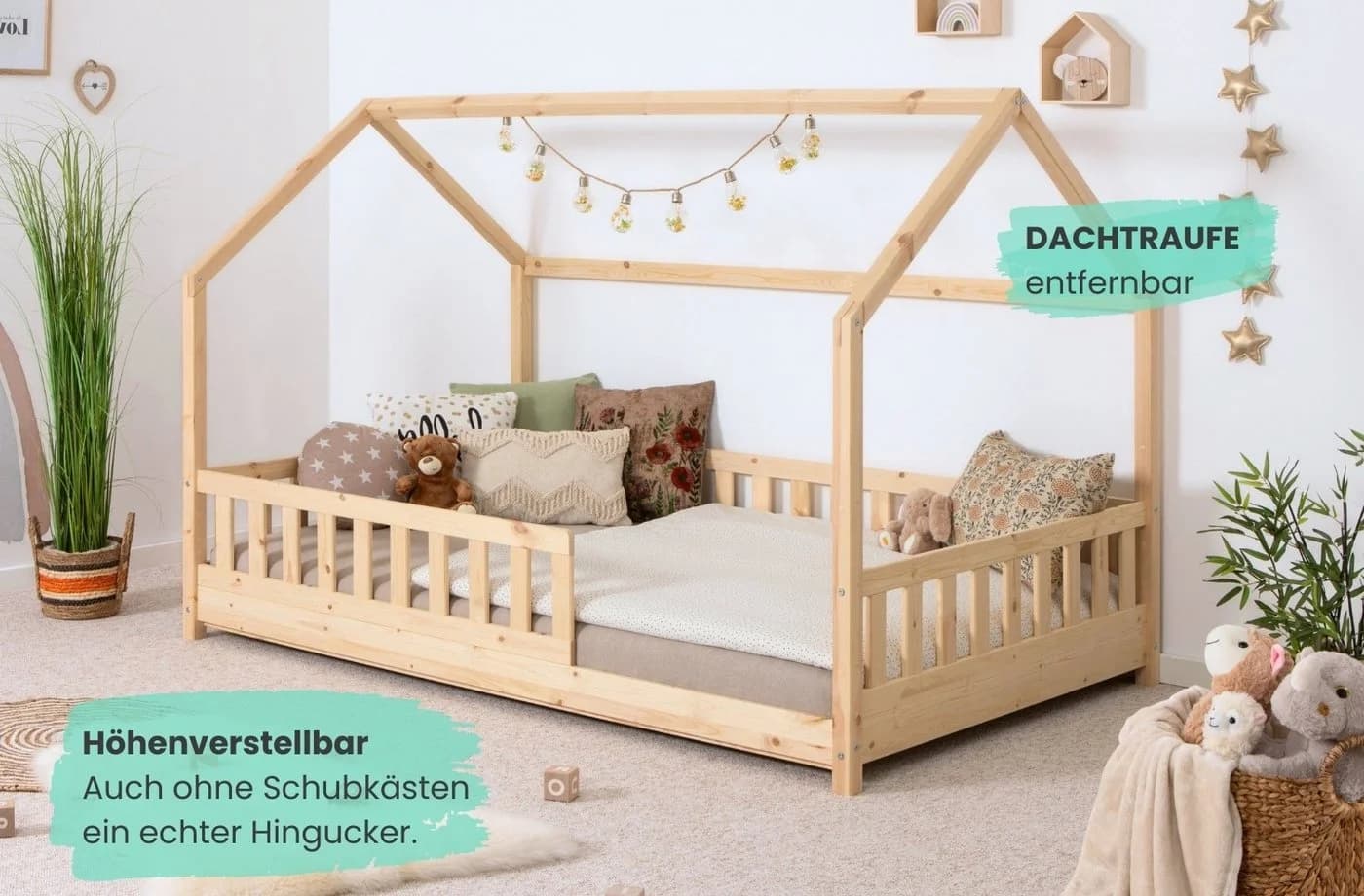 TiCAA Kinderbett Hausbett Montessori Kay Kiefer Massivholz - Bild 5
