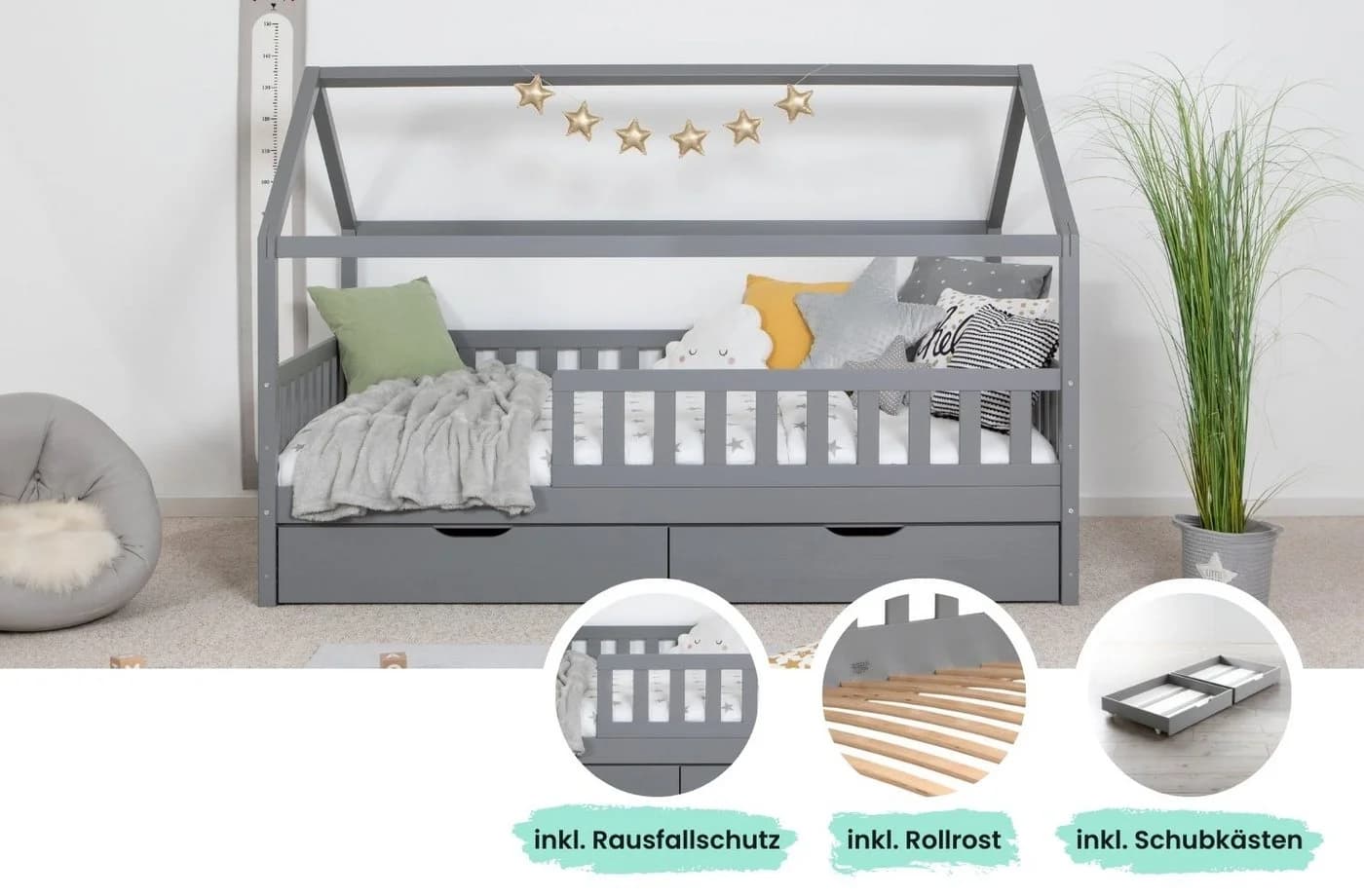 TiCAA Kinderbett Hausbett Montessori Kay Kiefer Massivholz - Bild 3