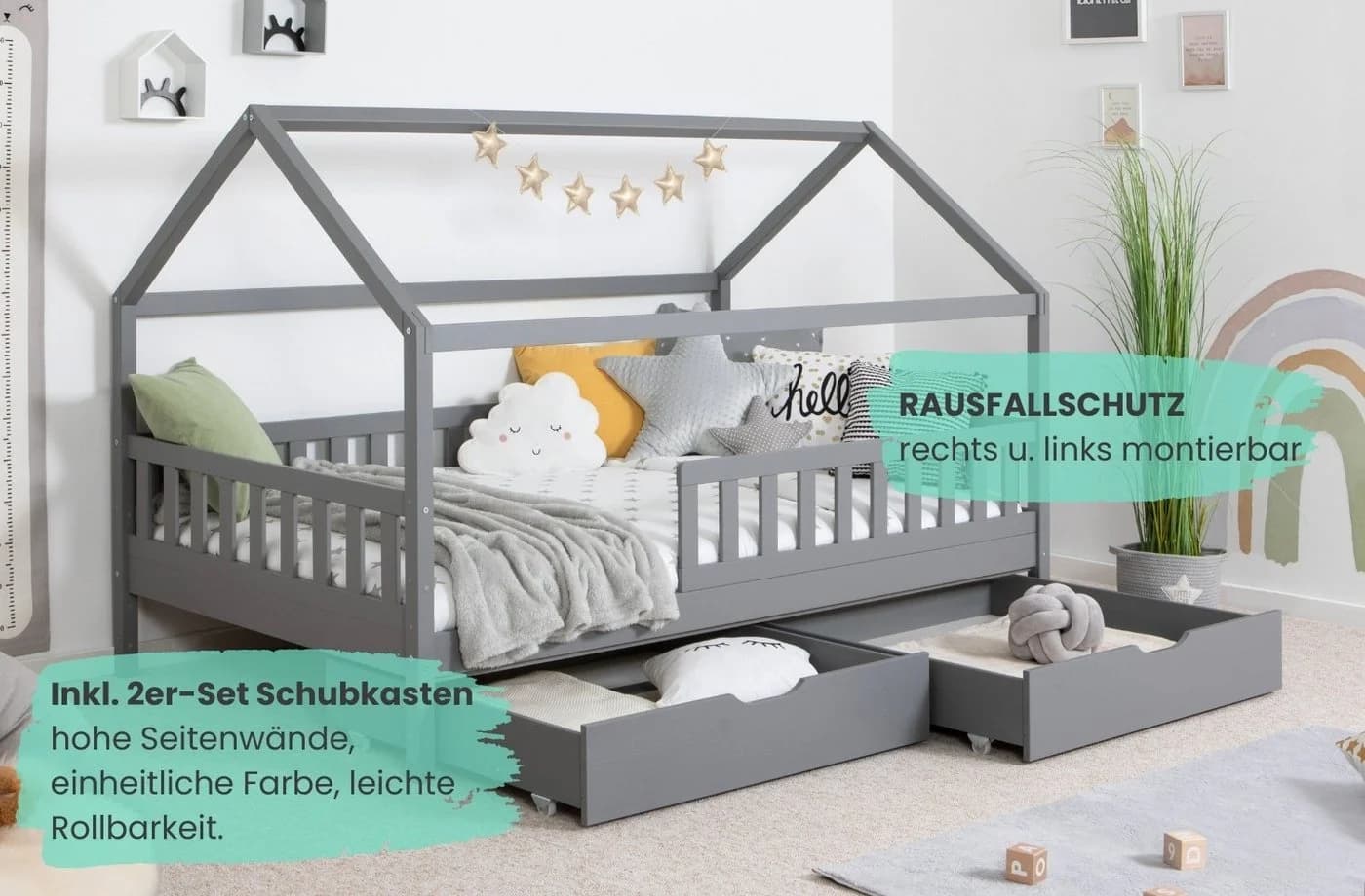 TiCAA Kinderbett Hausbett Montessori Kay Kiefer Massivholz - Bild 4