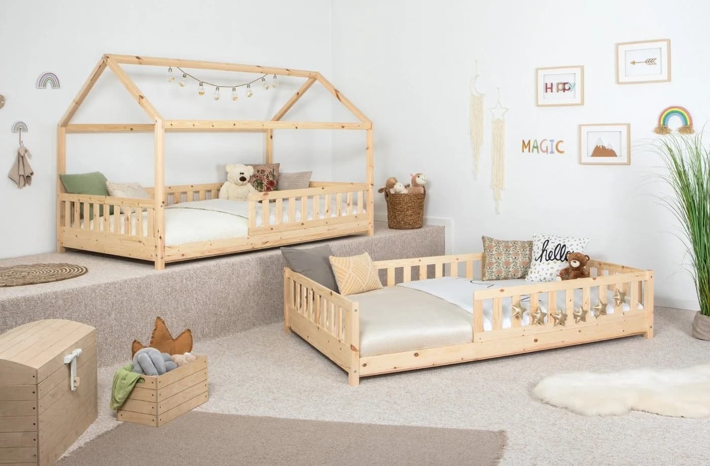 TiCAA Hausbett Duo 2-in-1 mit Dach und Rausfallschutz