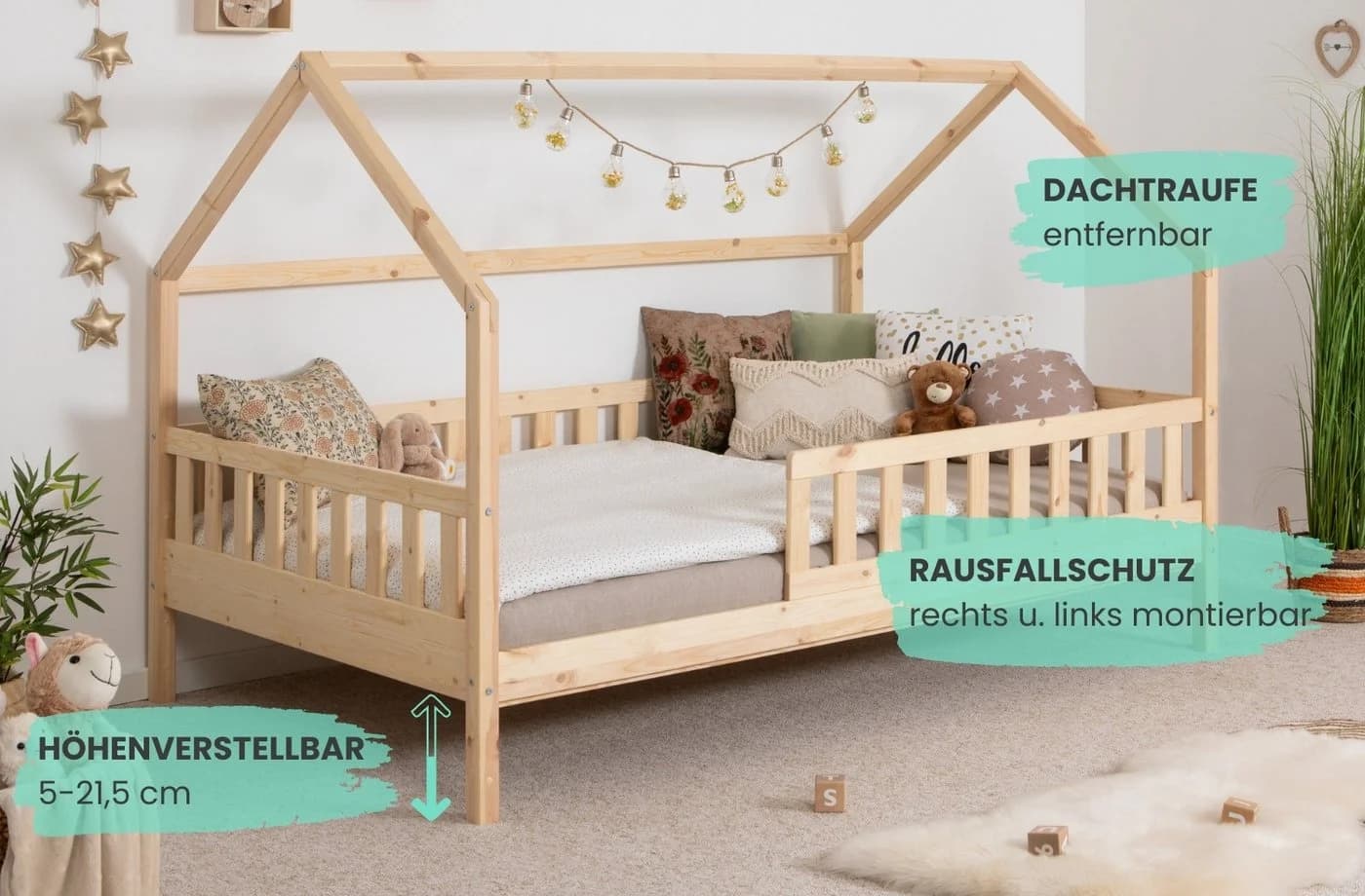 TiCAA Hausbett Duo 2-in-1 mit Dach und Rausfallschutz - Bild 4