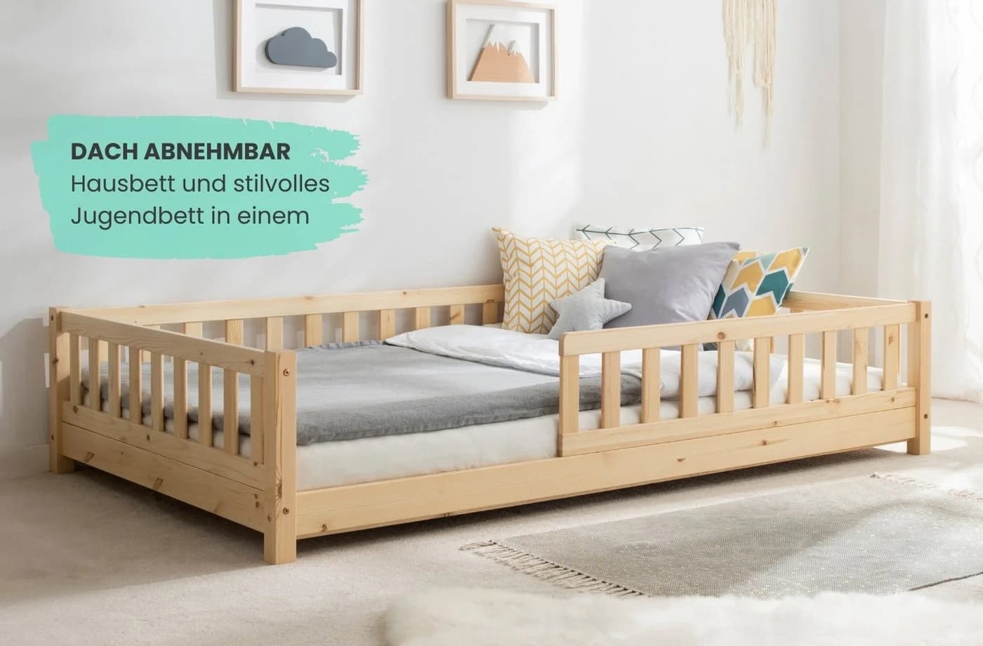 TiCAA Hausbett Duo 2-in-1 mit Dach und Rausfallschutz - Bild 5