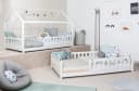 TiCAA 2-in-1 Hausbett Bodenbett weiß Kiefer Massivholz Bild 1
