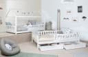 TiCAA 2-in-1 Hausbett Duo Weiß Kiefer Massivholz mit Schubkasten Bild 1
