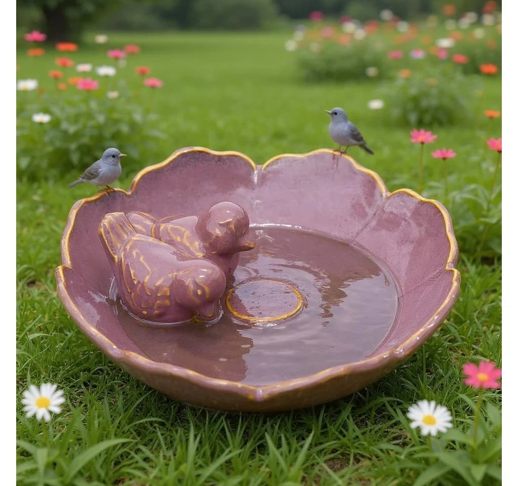 Fachhandel Plus Vogeltränke Fleur Keramik winterfest mit Deko-Vögeln