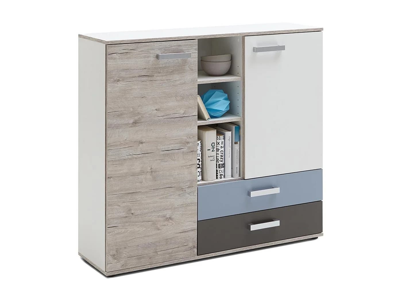 PREISBRECHER Kommode Ferdy Modern Weiß 2 Schubkästen 2 Türen - Bild 2