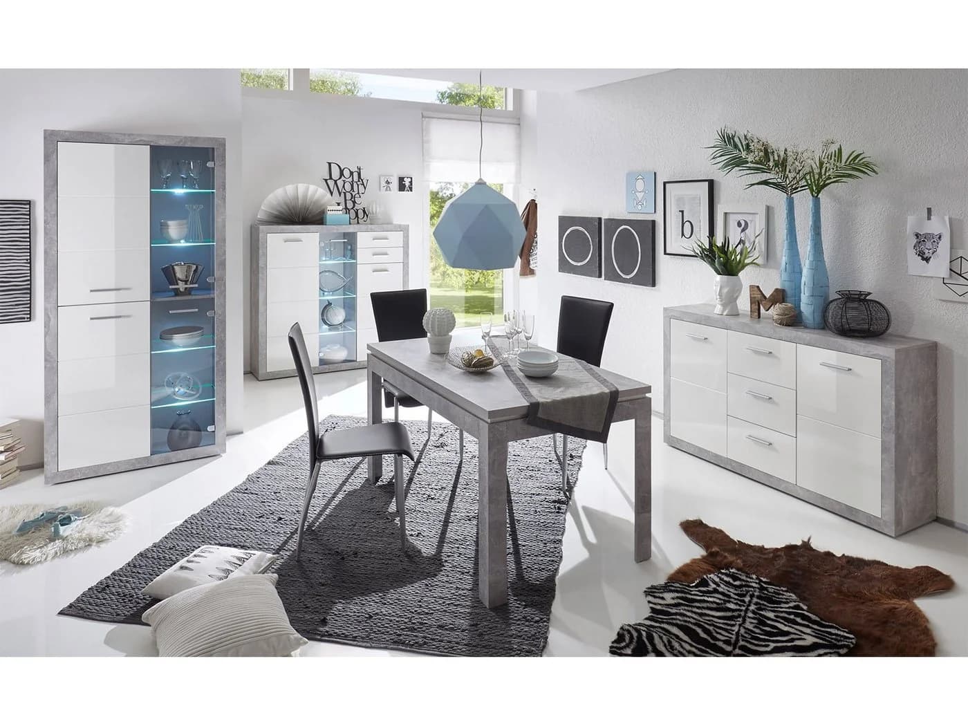 PREISBRECHER Vitrine Rio de Janeiro Betonoptik Weiß-Glanz mit LED - Bild 4