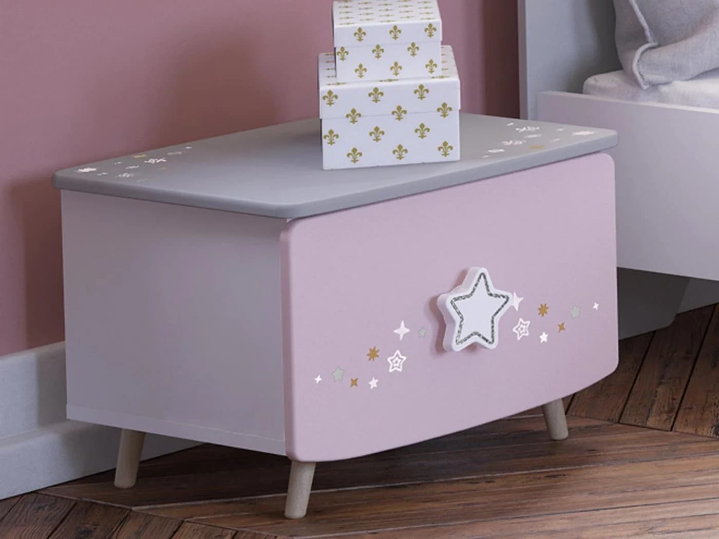PREISBRECHER Nachttisch Savannah Weiß/Rosa/Grau Kinder-Nachttisch mit Sternmotiv - Bild 2
