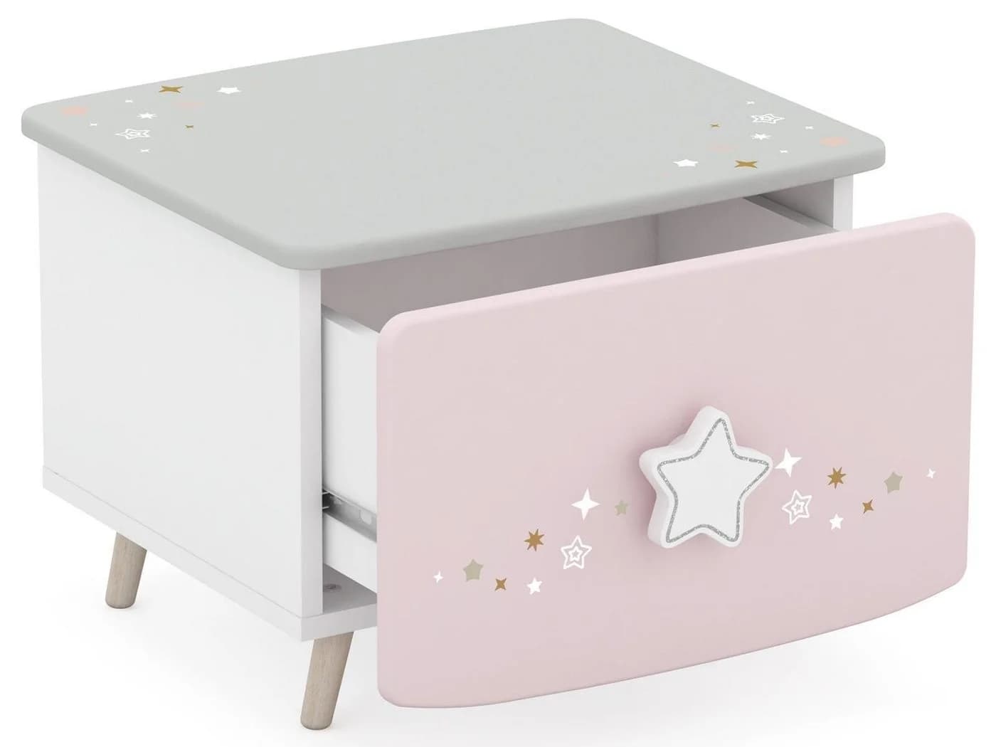 PREISBRECHER Nachttisch Savannah Weiß/Rosa/Grau Kinder-Nachttisch mit Sternmotiv - Bild 3
