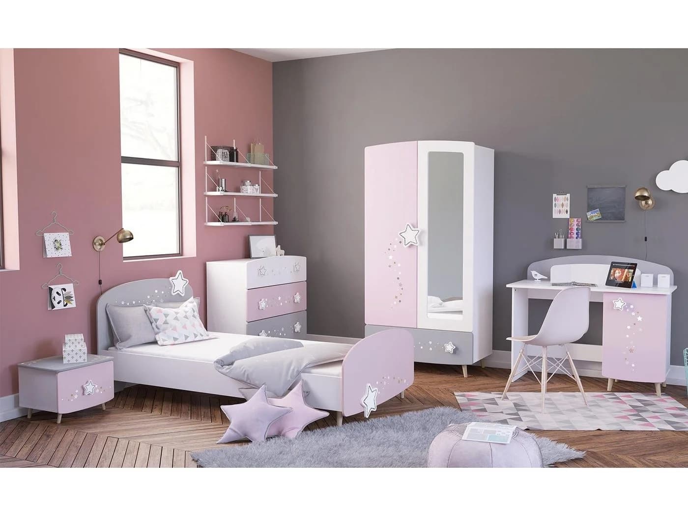 möbelando Jugendzimmer-Set Savannah 5-tlg. Weiß/Rosa/Grau - Bild 2