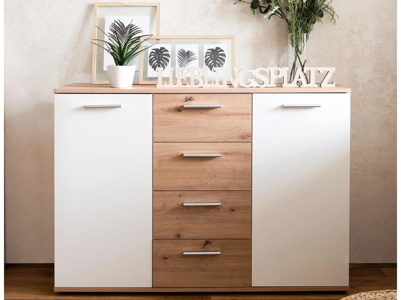 freiraum Sideboard Jacklin Modern Weiß Eiche Optik