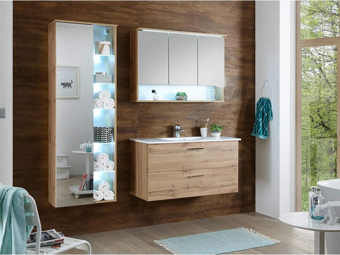 PREISBRECHER Spiegelschrank Bella Wildeiche mit LED & Steckdose - Bild 4