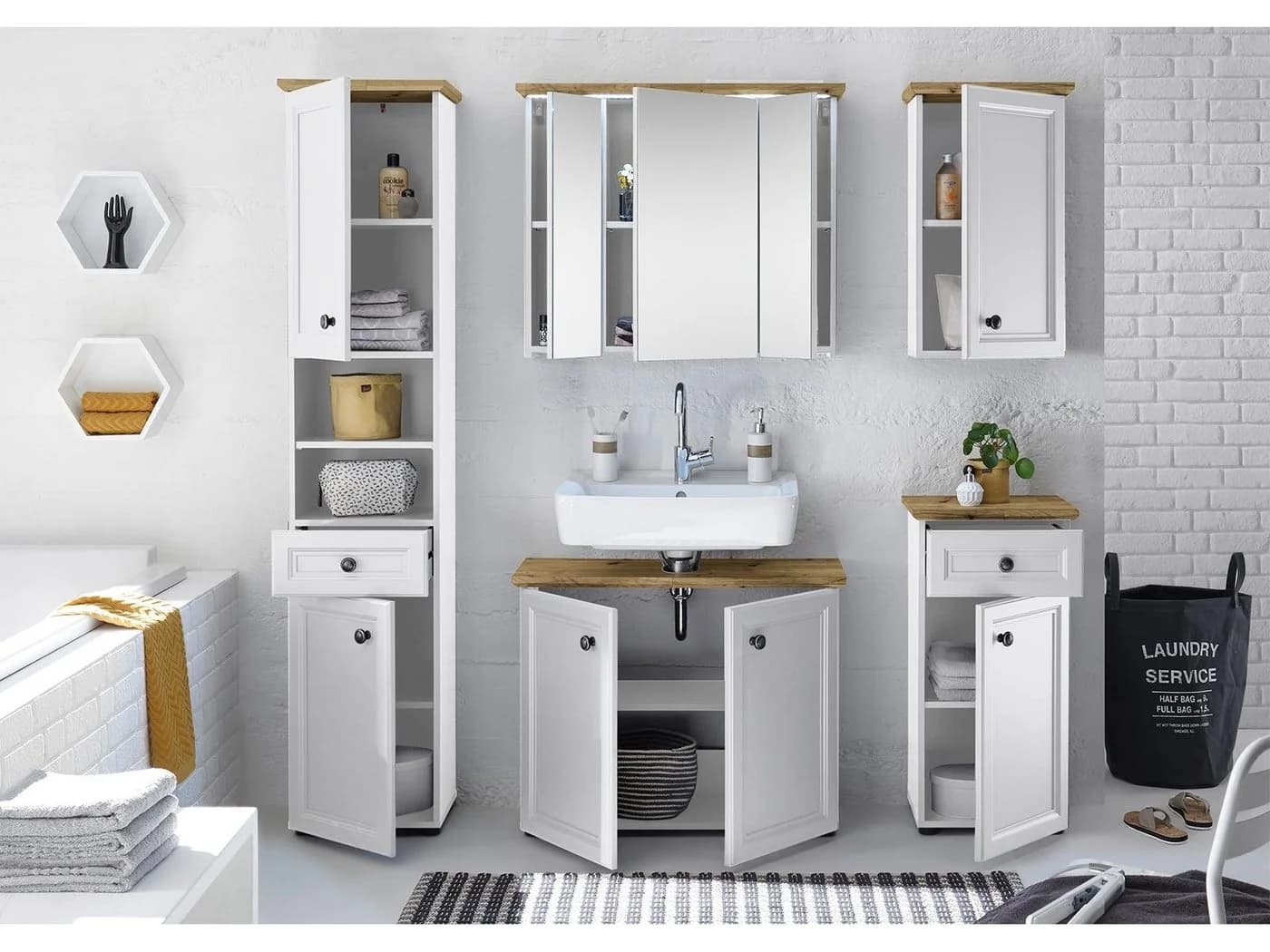 PREISBRECHER Unterschrank Tomlin Weiß Artisan Eiche Landhausstil - Bild 4