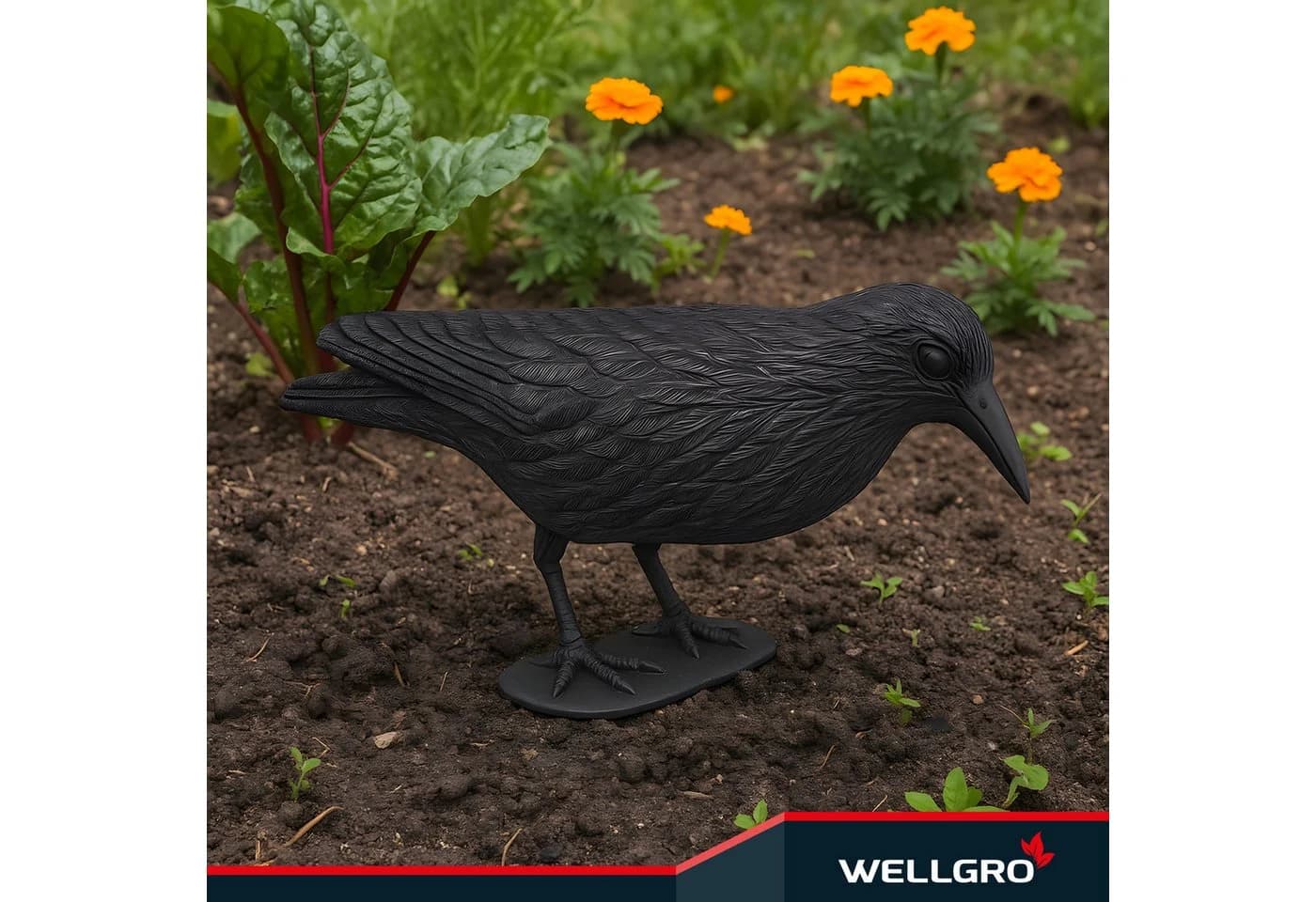 WELLGRO Vogelschreck Krähe Schwarz - Vogelabwehr für Garten & Balkon - Bild 3