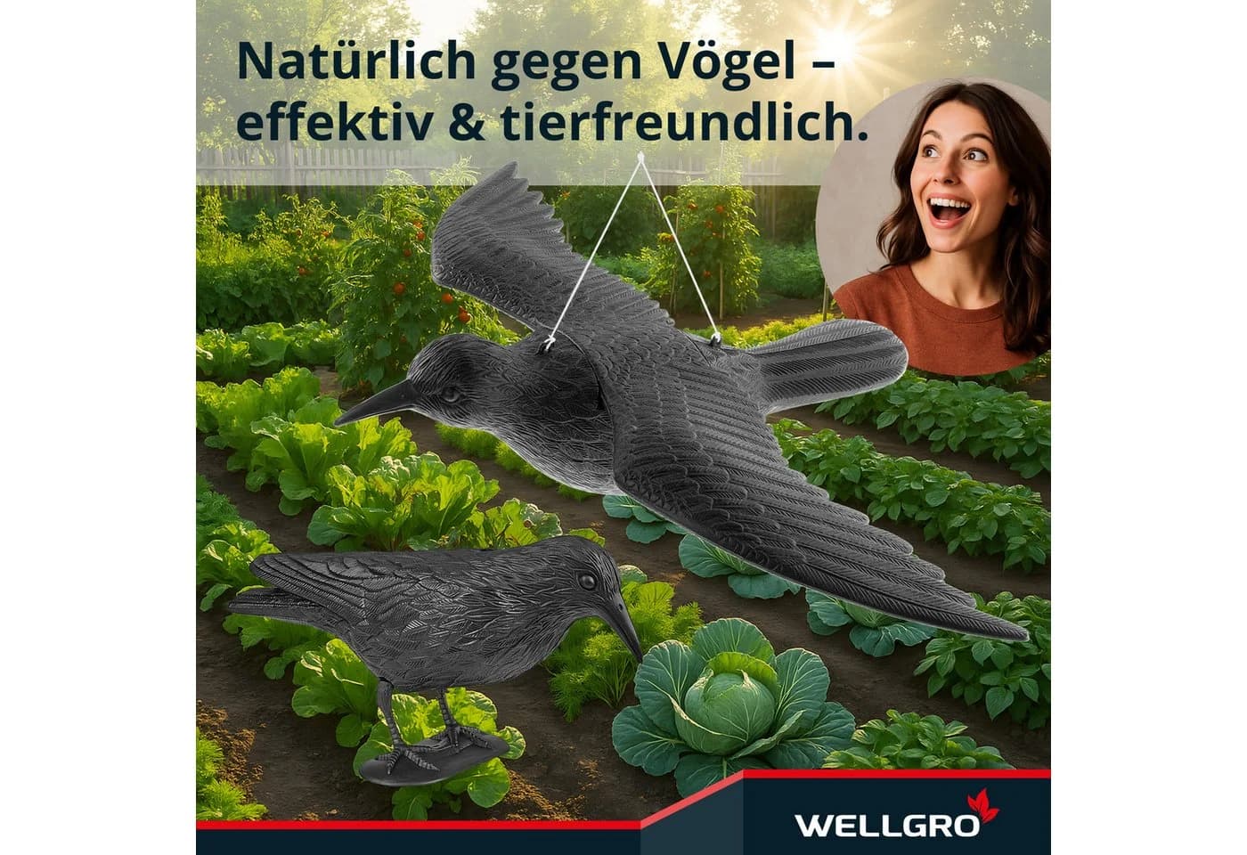 WELLGRO Vogelschreck Krähe Schwarz - Vogelabwehr für Garten & Balkon - Bild 4