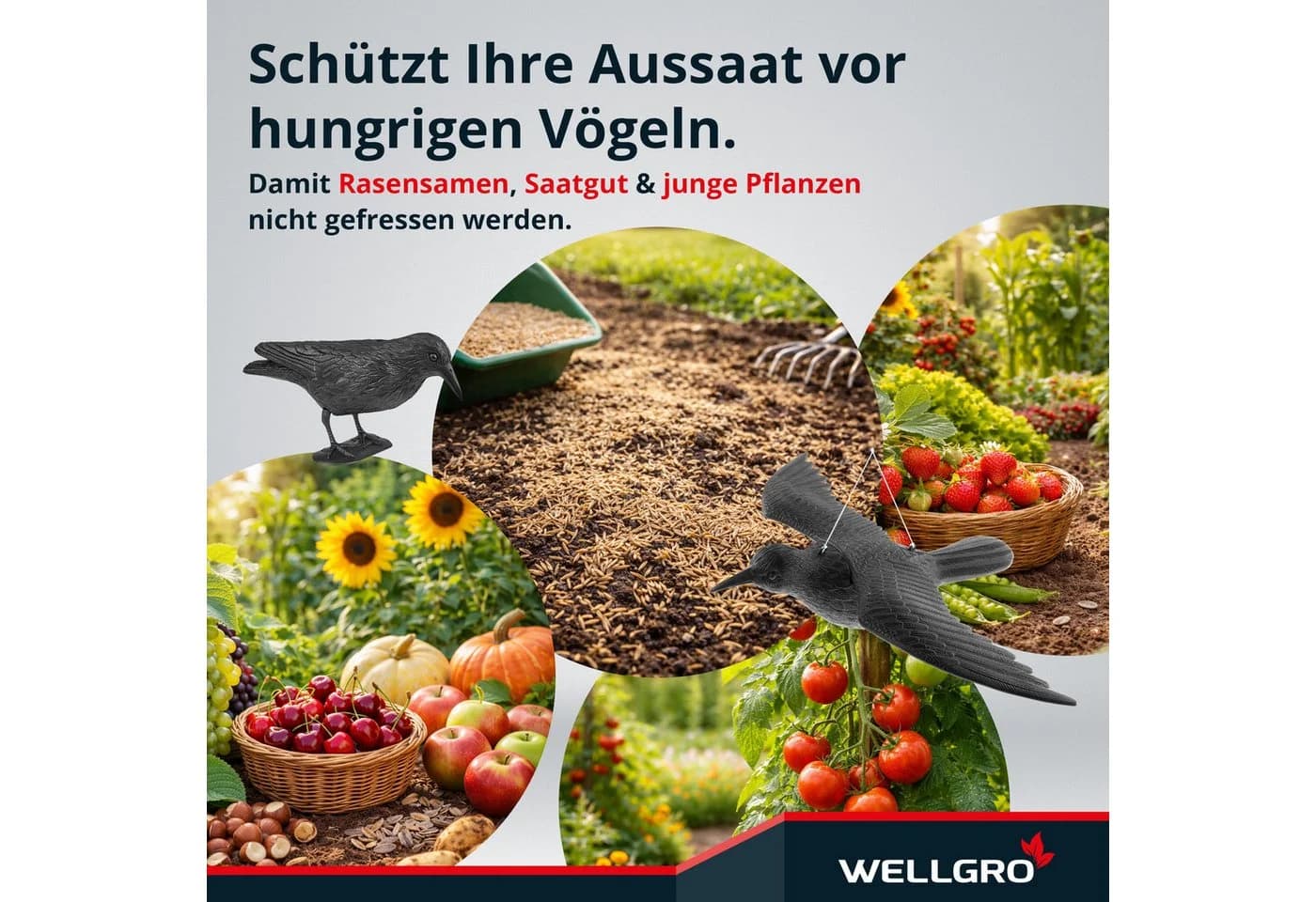 WELLGRO Vogelschreck Krähe Schwarz - Vogelabwehr für Garten & Balkon - Bild 5