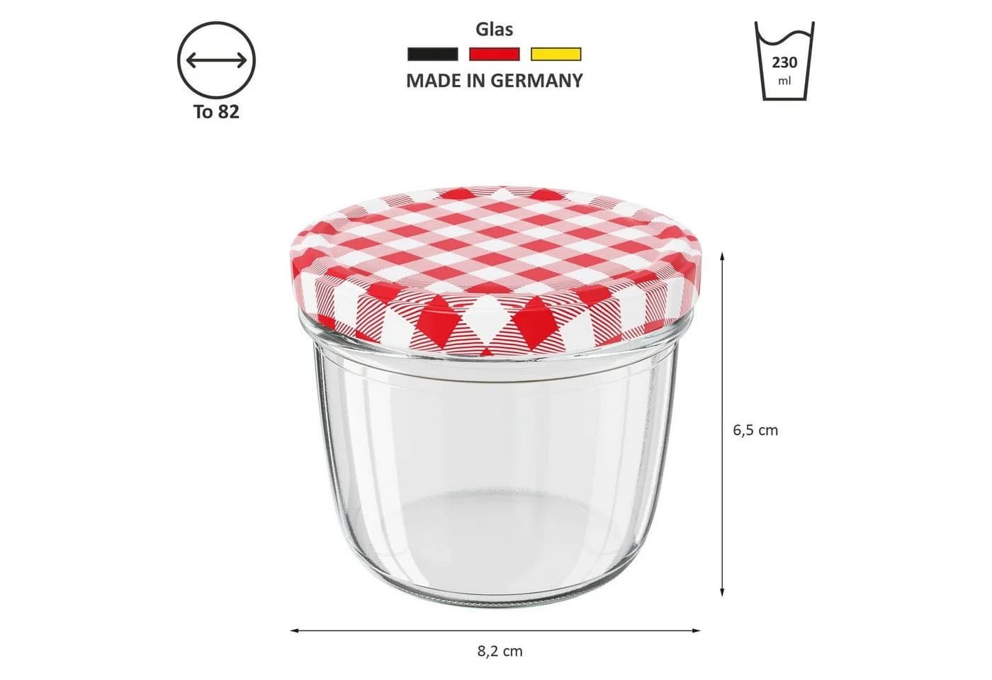 Wellgro Einmachglas Set 75-tlg. 230ml Schraubdeckel rot kariert Glas