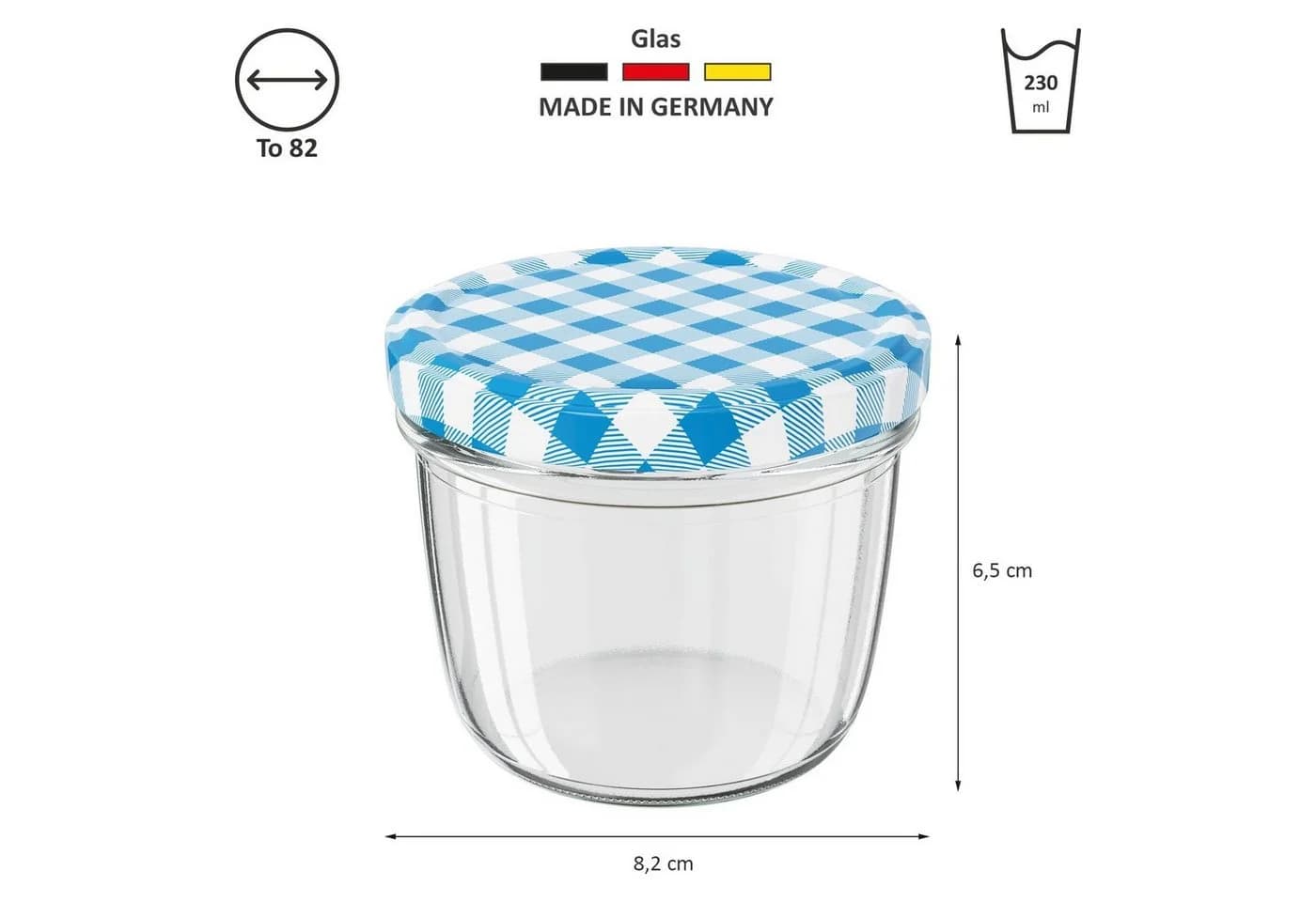 Wellgro Einmachglas 230ml Schraubdeckel blau kariert Glas