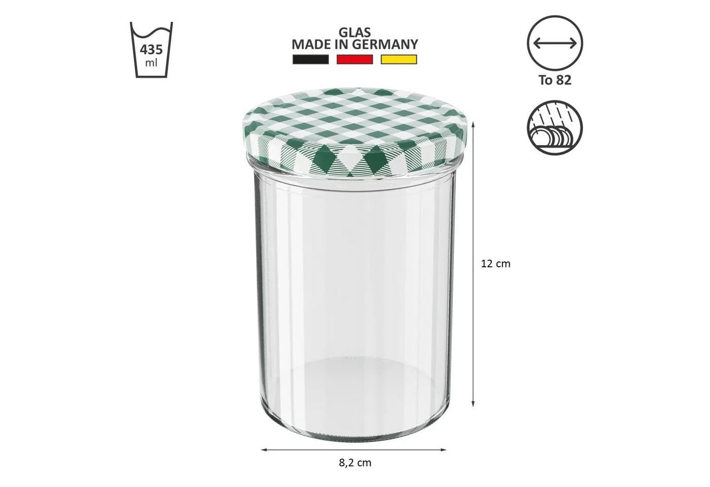 Wellgro Einmachglas 435ml 12-tlg. grün kariert Schraubdeckel - Bild 4
