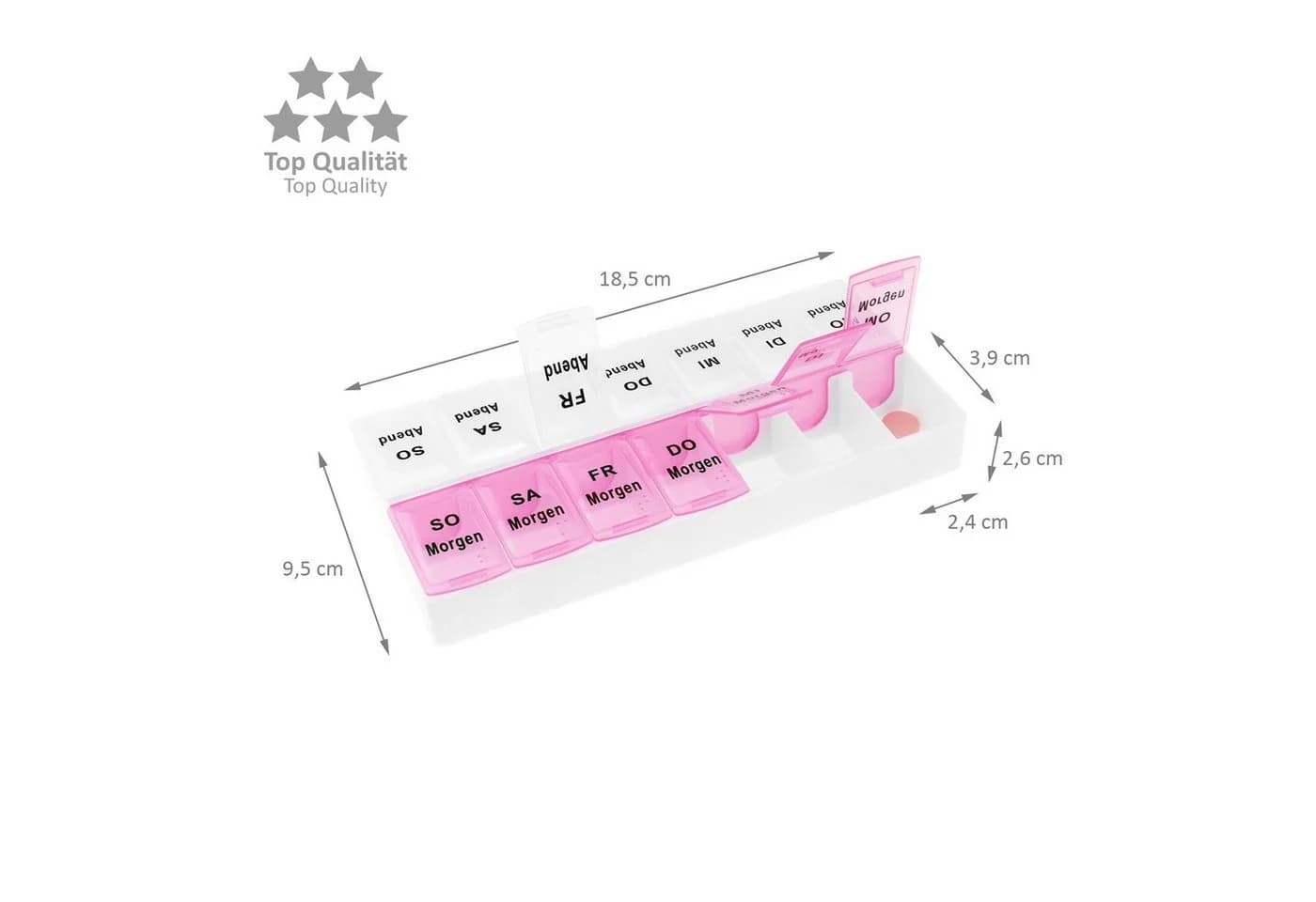 Wellgro Pillendose Tablettenbox 7 Tage Rosa 2 Fächer pro Tag