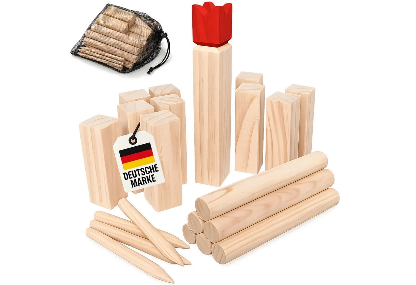 Wellgro Kubb Spiel aus massivem Kiefernholz mit König und Wurfhölzern - Bild 2