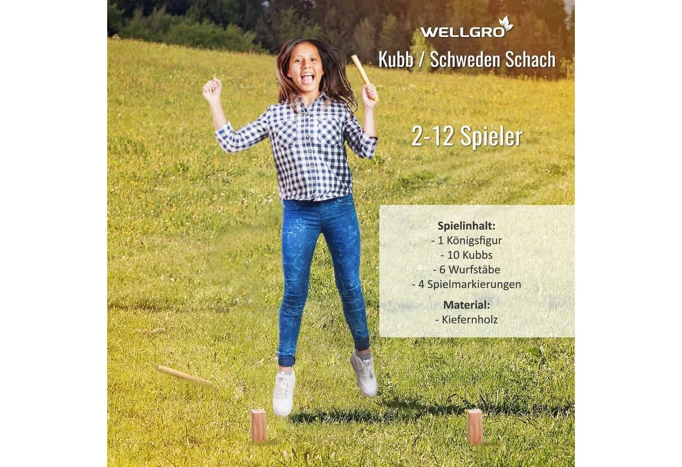 Wellgro Kubb Spiel Laser Gravur XL Kiefernholz - Bild 5