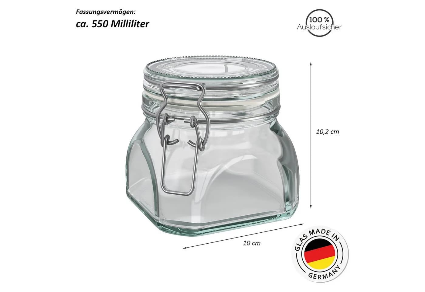 Wellgro Einmachglas mit Bügelverschluss 550 ml transparent