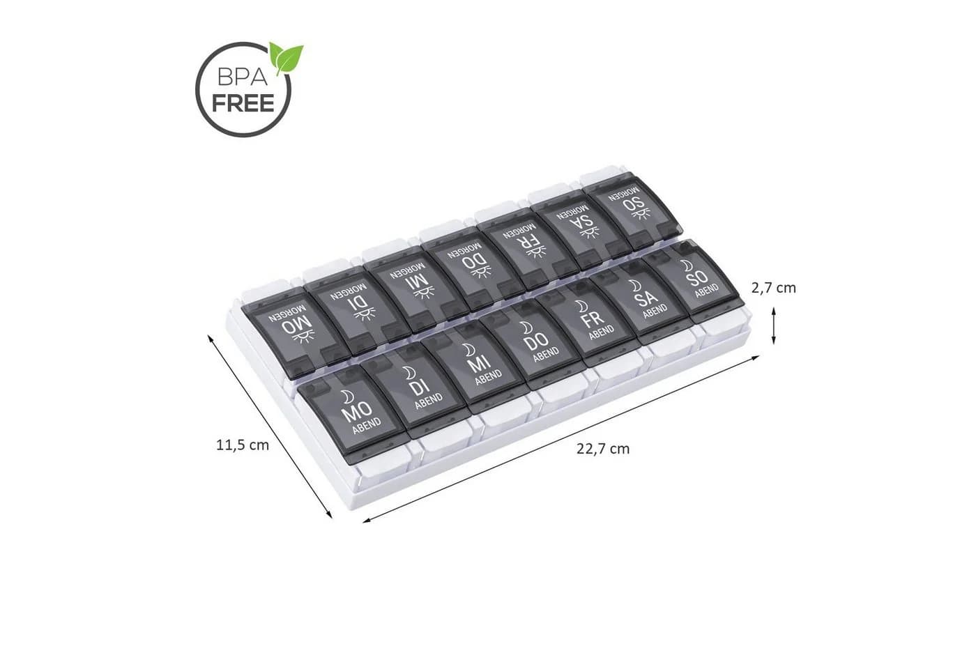 Wellgro Pillendose Tablettenbox 7 Tage Schwarz BPA-frei