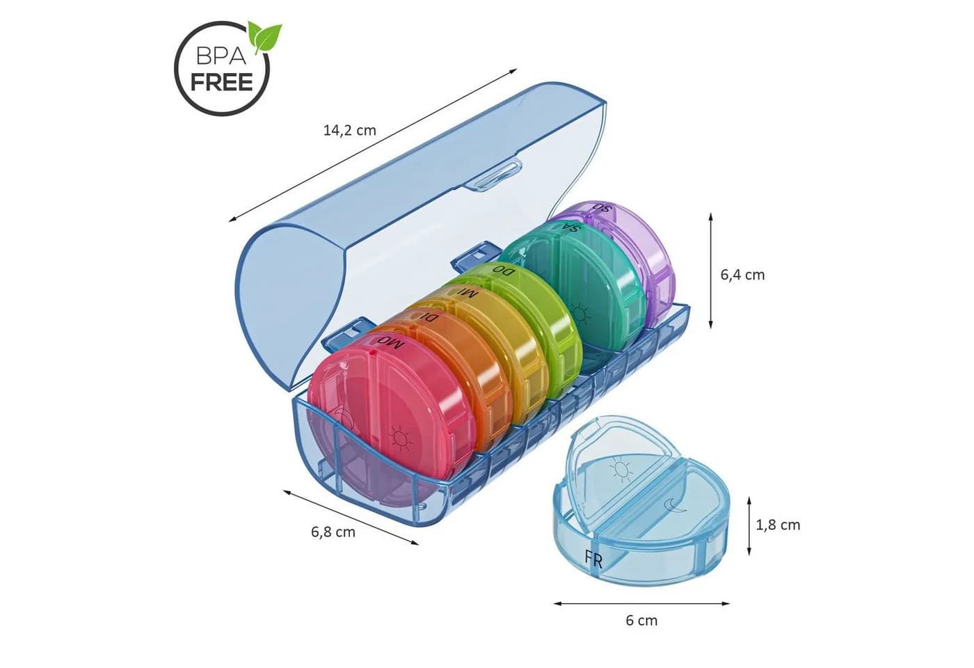 Wellgro Pillendose 7-Tage Tablettenbox Blau Druckverschluss