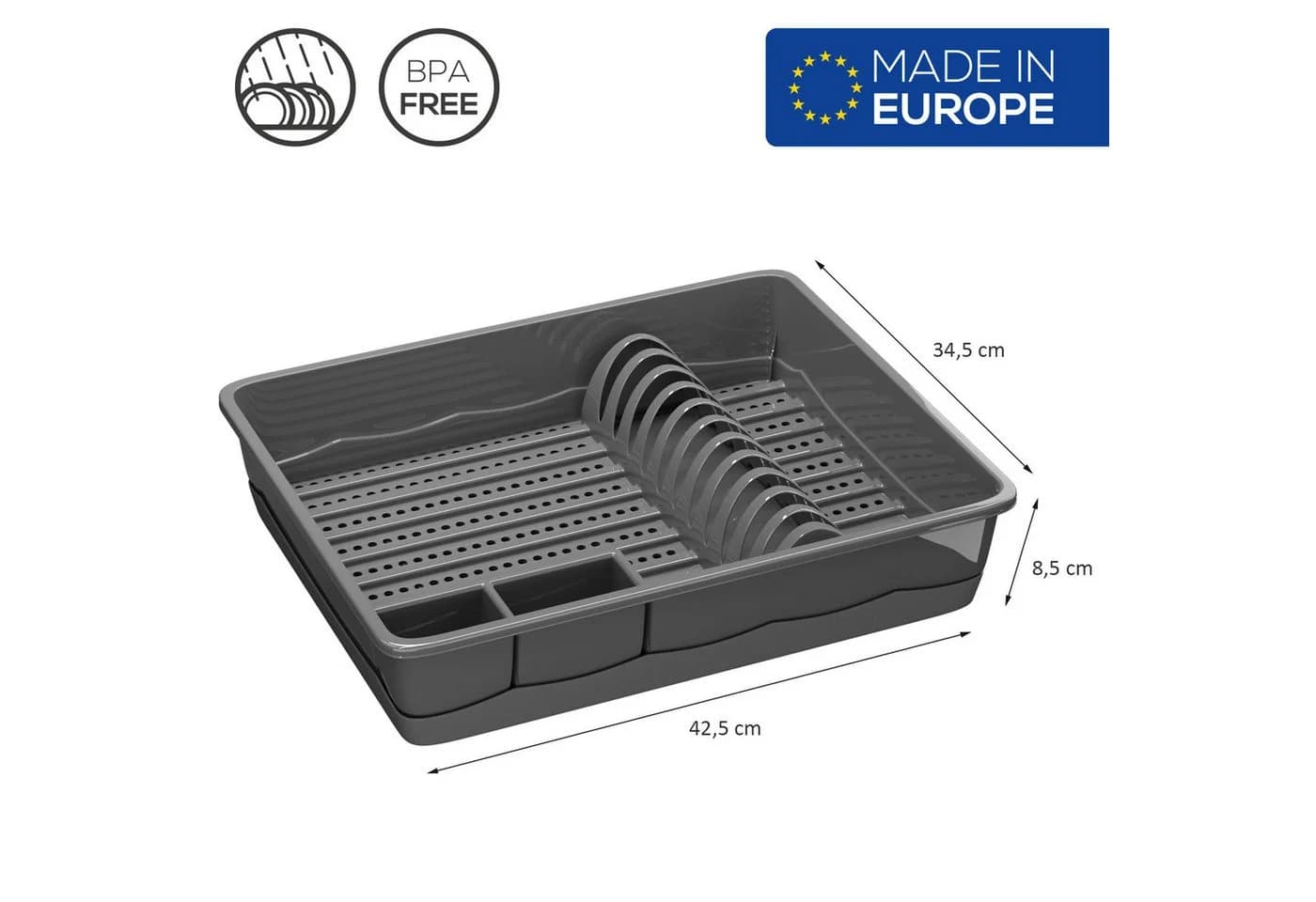 Wellgro Geschirrständer Abtropfgestell Grau BPA-frei