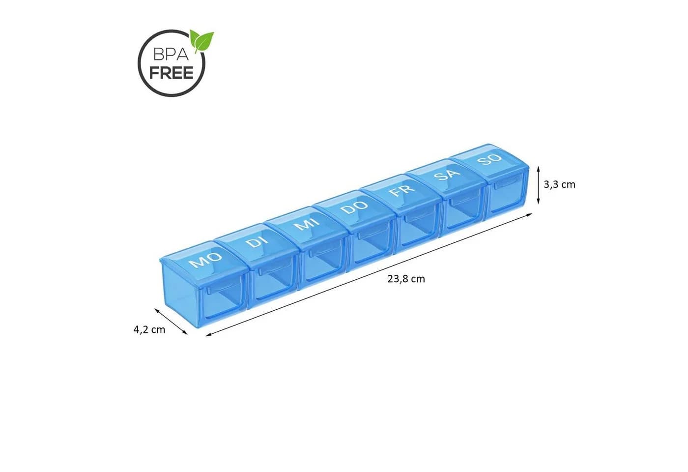 Wellgro Pillendose Große Tablettenbox für 7 Tage mit Druckverschluss Blau