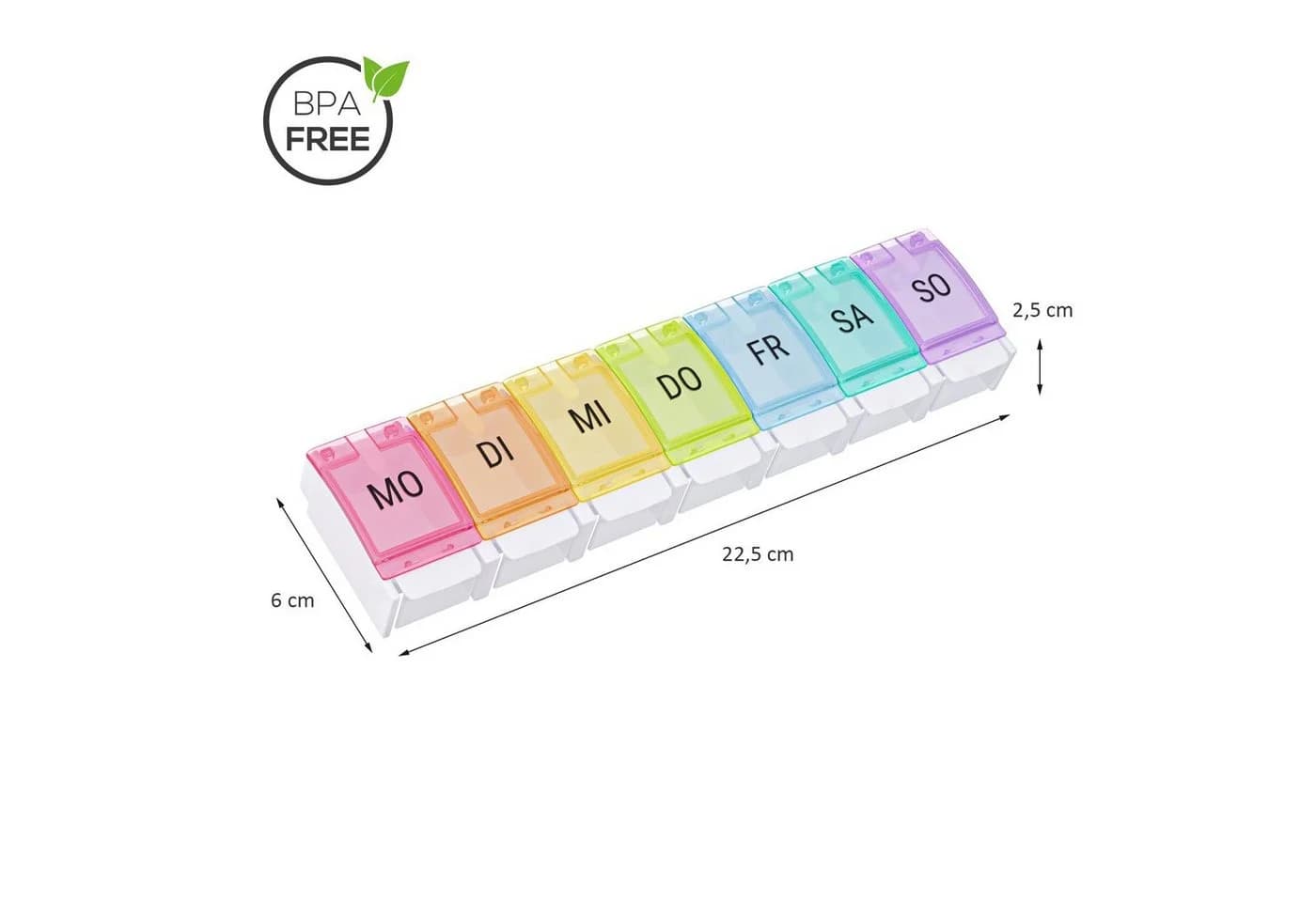Wellgro Pillendose Tablettenbox 7 Tage mit Druckverschluss Bunt