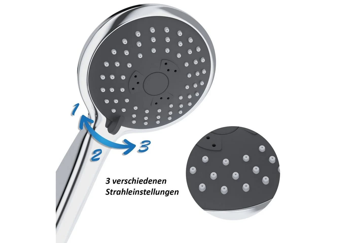 Wellgro Duschbrause Duschkopf mit 3 Sprüheinstellungen Silber - Bild 3