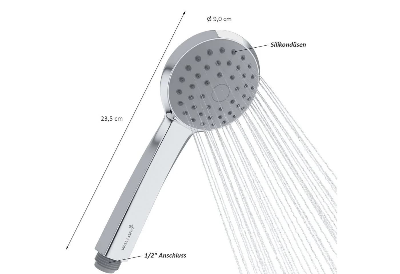 Wellgro Duschbrause Duschkopf ABS-Kunststoff Silber - Bild 3