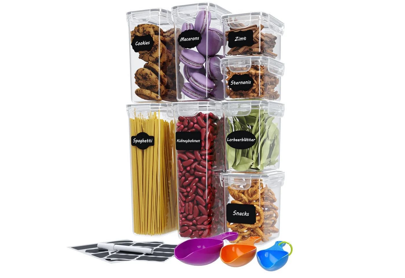 Wellgro Vorratsdosen Set 8-tlg. Transparent Schwarz BPA-frei - Bild 2