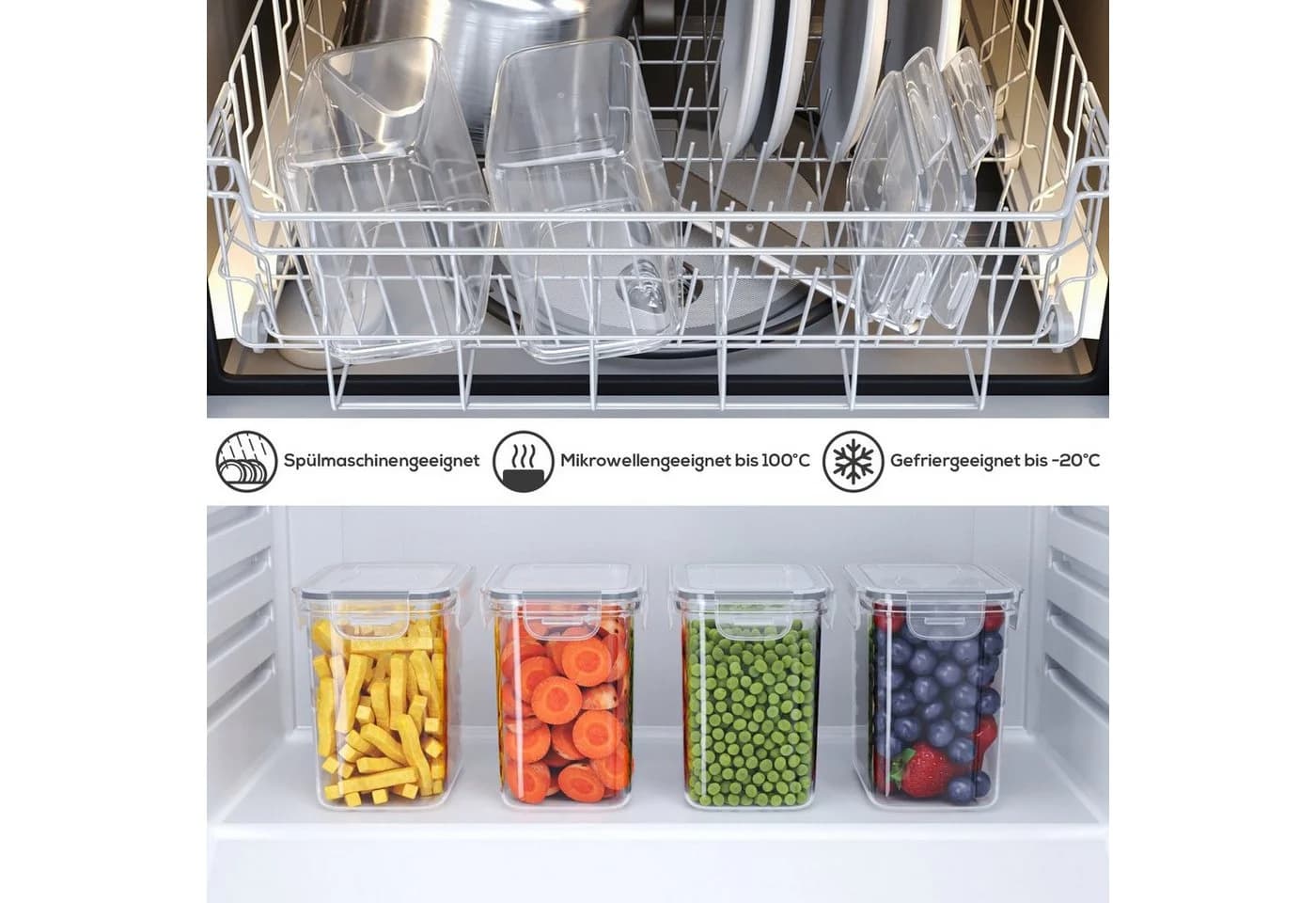 Wellgro Vorratsdosen Set 8-tlg. Transparent Schwarz BPA-frei - Bild 5