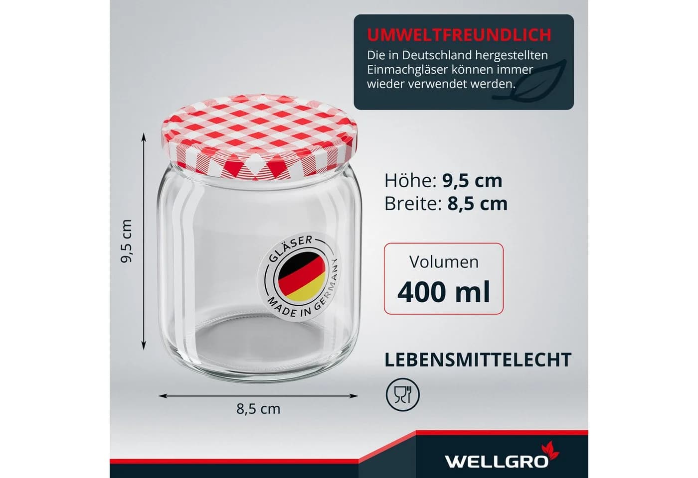 Wellgro Einmachgläser Set 25-tlg. mit Schraubdeckel TO 82, rot kariert - Bild 4